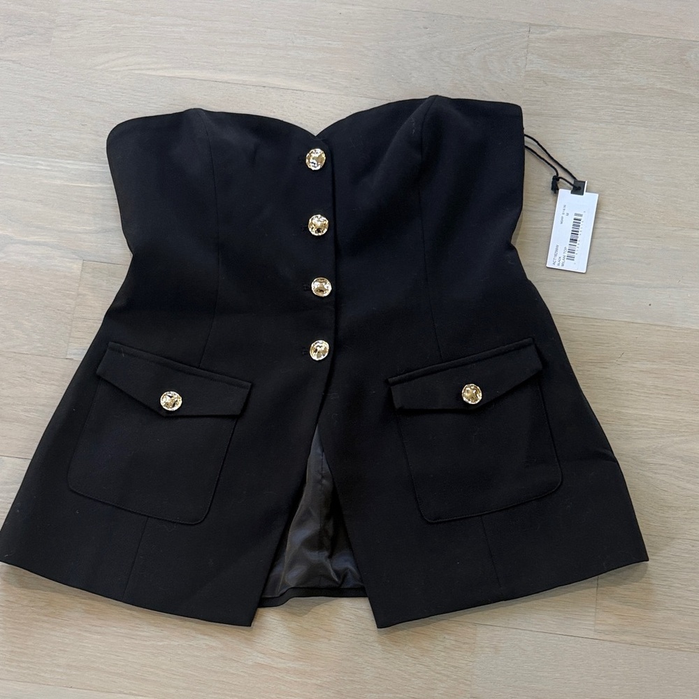 Astr Black Strapless Corset Top with Gold Buttons